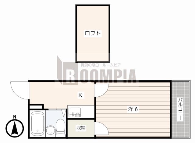 ハイツ鍵屋西町 東棟(1K/2階)の間取り写真