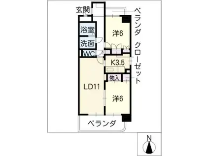 グランコート国府宮(2LDK/4階)の間取り写真