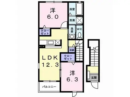 ノーブルII(2LDK/2階)の間取り写真