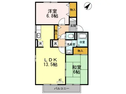 シャルマン I棟(2LDK/2階)の間取り写真