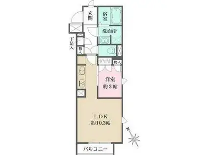 ベルフェリーク西小山(1LDK/2階)の間取り写真