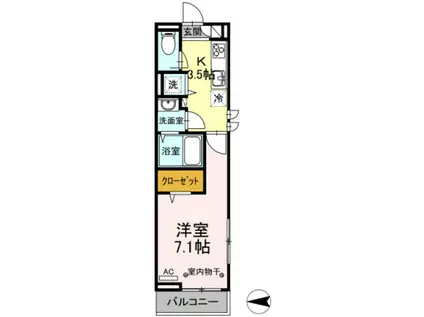 パレス国立(1K/2階)の間取り写真