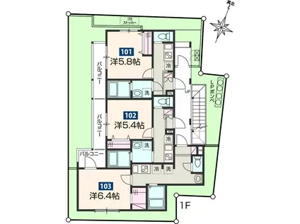 MELDIA大宮桜木町I(1K/1階)の間取り写真