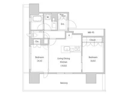 ウェリスタワー愛宕虎ノ門(2LDK/11階)の間取り写真