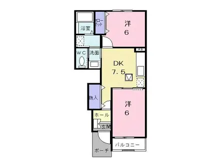 てぃーだA(2DK/1階)の間取り写真