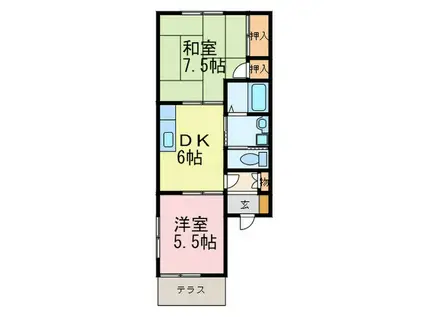 シャトーエイワ(2DK/1階)の間取り写真