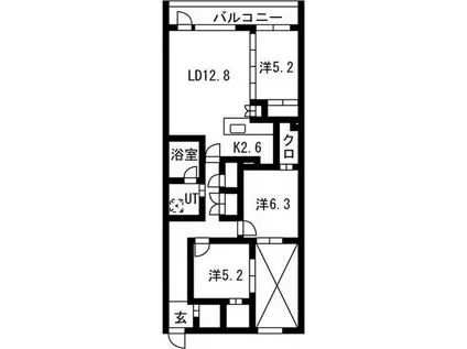 PRIME COURT LA FORET 平岸(3LDK/2階)の間取り写真