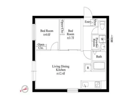 カーサピアッツァ西日暮里(2LDK/1階)の間取り写真