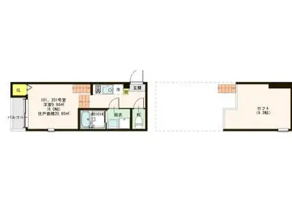 CASA FELICE 堤町(1K/2階)の間取り写真