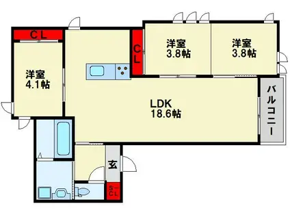 レーベンス清水(3LDK/3階)の間取り写真