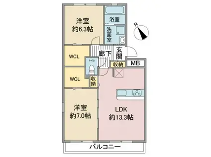 ラピス本郷(2LDK/1階)の間取り写真