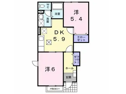 プレイス赤坂II(2DK/1階)の間取り写真