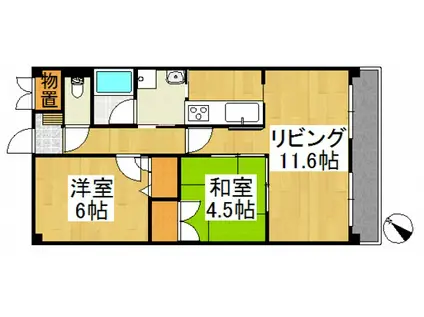 ルネス倉敷(2LDK/1階)の間取り写真