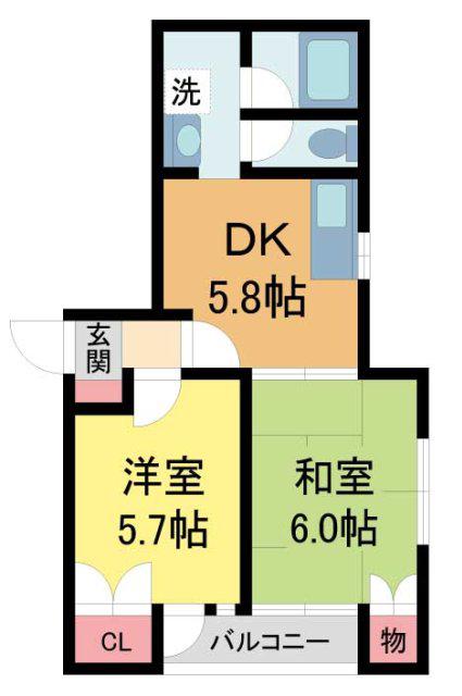 ル・ボアI(2DK/1階)の間取り写真