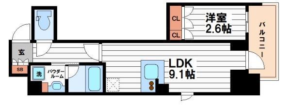K-COURT谷町四丁目(1LDK/2階)の間取り写真