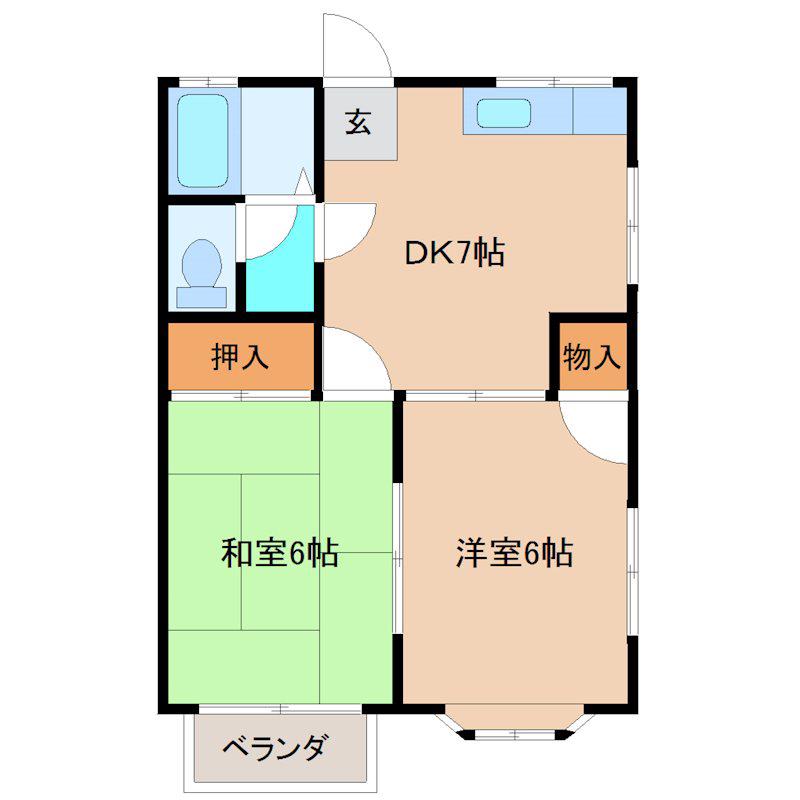 グランモアー江戸崎B棟(2DK/1階)の間取り写真