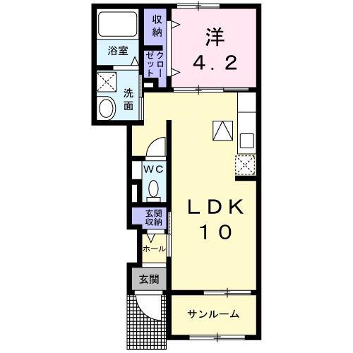 コリーヌ東坂部B(1LDK/1階)の間取り写真
