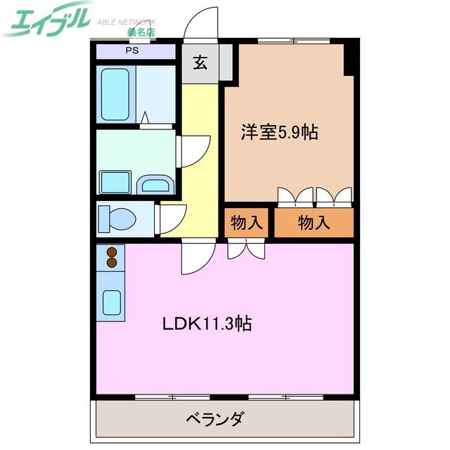 ツインズアソシアA棟(1LDK/2階)の間取り写真