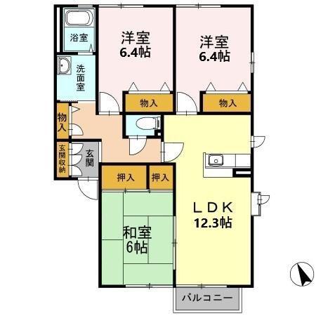 レシェンテ徳力C棟(3LDK/2階)の間取り写真