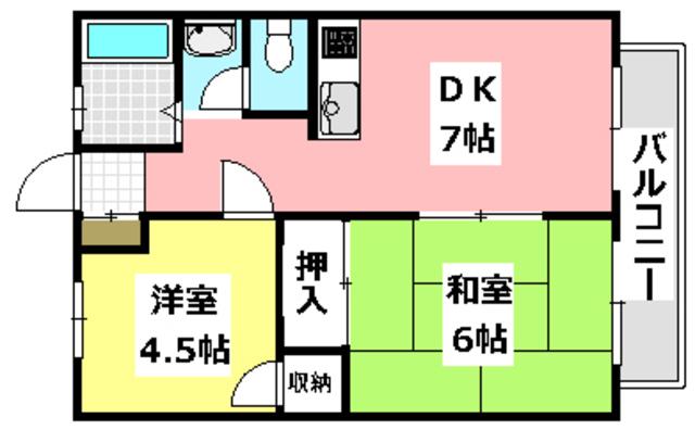 サンシティ西田(2DK/1階)の間取り写真