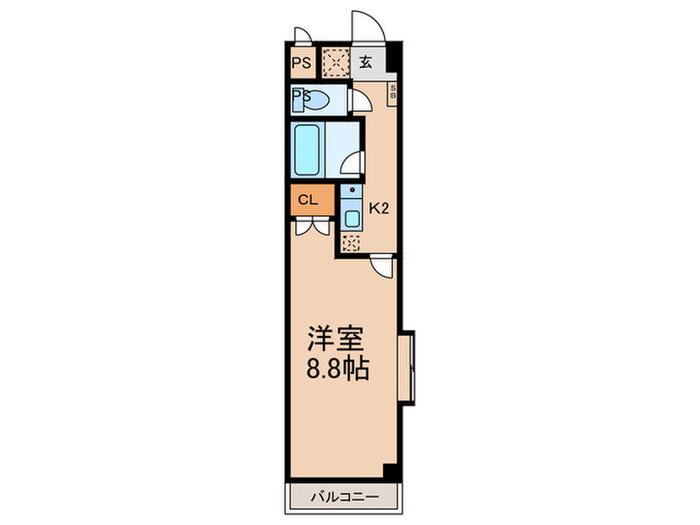 タイムD2(1K/3階)の間取り写真