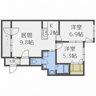 グランメール栄通A(2LDK/3階)の間取り写真