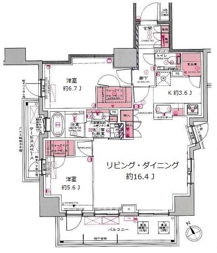プラウド恵比寿ディアージュ(2LDK/4階)の間取り写真