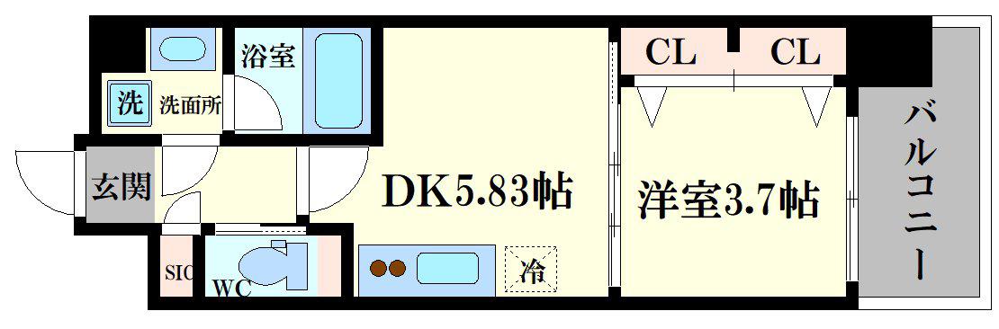 プレジオ難波(1DK/9階)の間取り写真