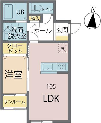 H&Mレジデンス M棟(1LDK/1階)の間取り写真