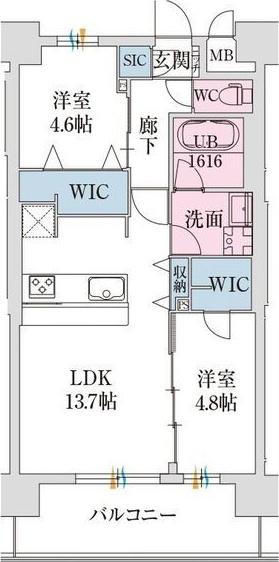 スプランディッド難波VII(2LDK/9階)の間取り写真