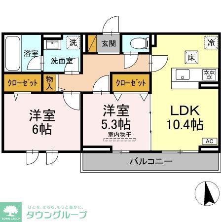 フェリシア(2LDK/1階)の間取り写真