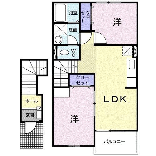 プリムローズヴィラA(2LDK/2階)の間取り写真