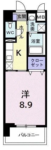 アベニール国立(1K/1階)の間取り写真