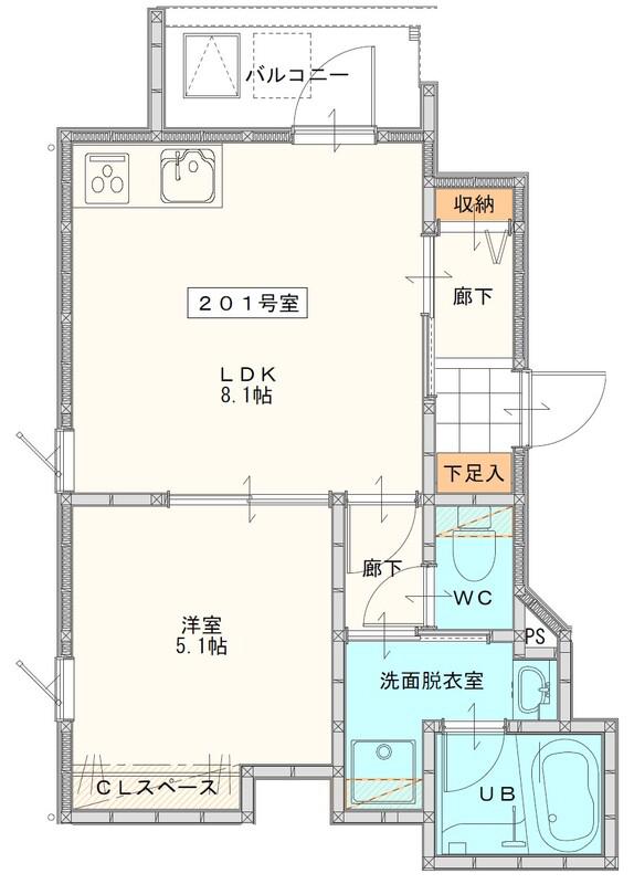 LA KASA野中町(1LDK/2階)の間取り写真