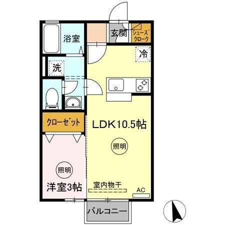 ユーラナス木太(1LDK/2階)の間取り写真