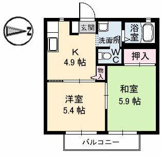 ラフォーレアダチ(2K/2階)の間取り写真
