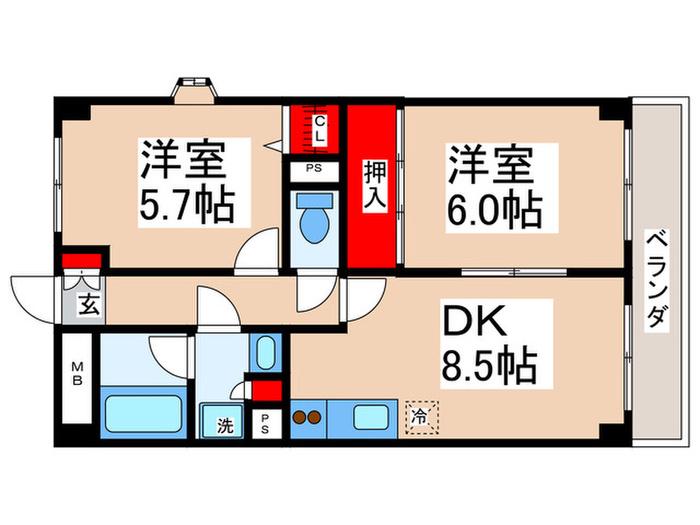 シティコープ源治(2DK/3階)の間取り写真