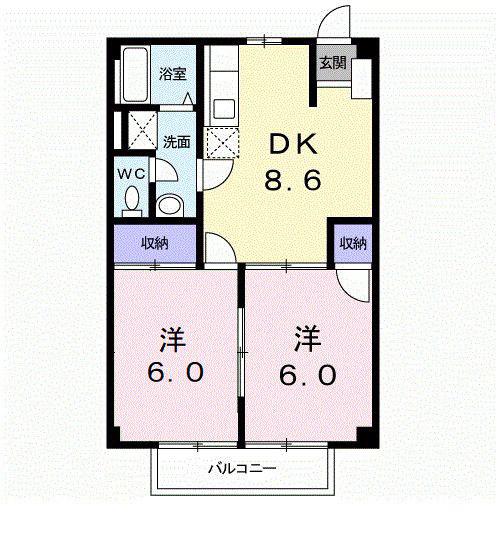 ニューシティ和田山(2DK/1階)の間取り写真