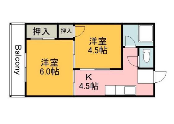 ウィステリアパレス尾長西(2K/1階)の間取り写真