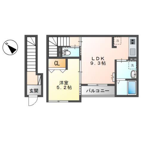 フェリーチェ宮内(1LDK/2階)の間取り写真