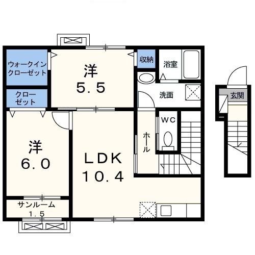 エスペラント ヴォヌール(2LDK/2階)の間取り写真