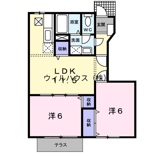 クレスト菱木(2LDK/1階)の間取り写真