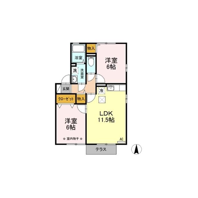 D-ROOM コーポKAIUN B(2LDK/1階)の間取り写真