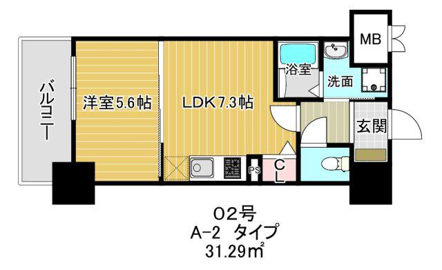 ふぁみゆ巽東(1DK/6階)の間取り写真