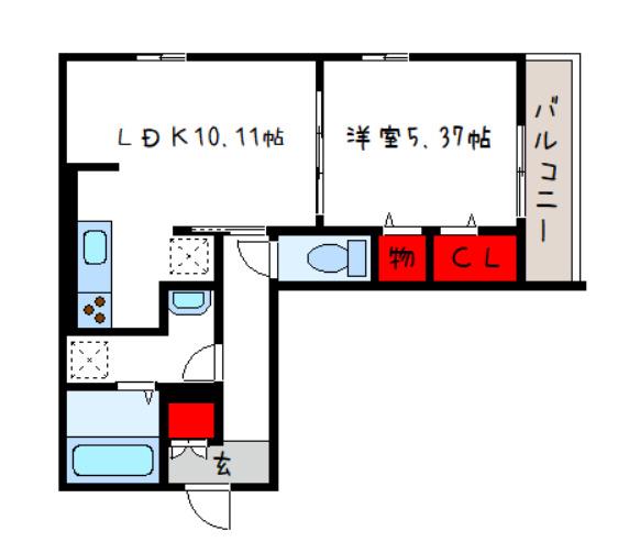 グランアクア(1LDK/1階)の間取り写真
