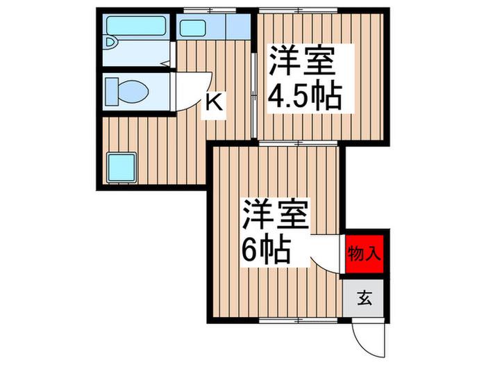 高砂フラワーハイツ(2K/1階)の間取り写真