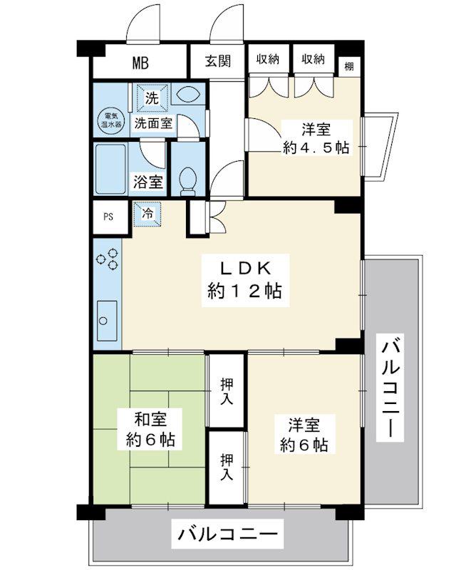 市川藤マンション(3LDK/5階)の間取り写真