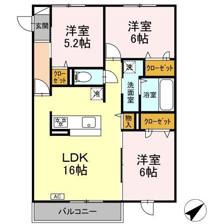 DーROOMベルポート(3LDK/2階)の間取り写真