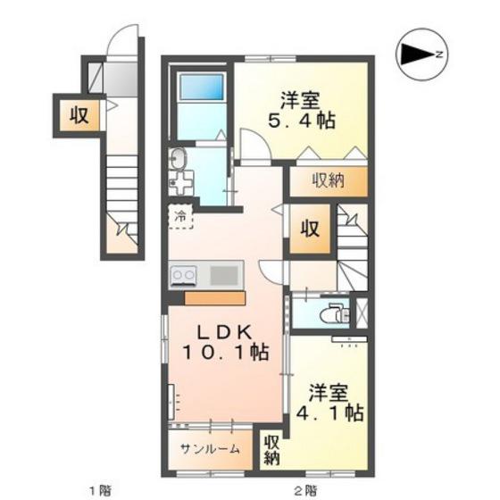 メイプルハウス藤ヶ丘I(2LDK/2階)の間取り写真