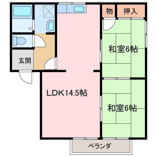 キャピタルハウス(2DK/2階)の間取り写真